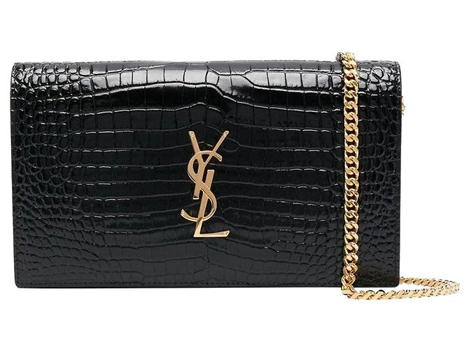 Borsa a Spalla Cassandre Croco di Saint Laurent Nero