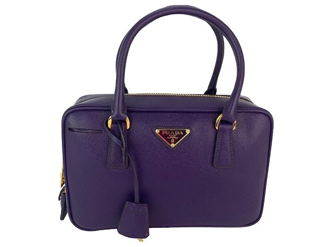 Bolsa Prada em couro Saffiano Lux pequena com alça superior roxa Roxo