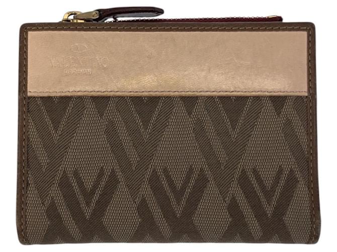 Valentino Garavani Portefeuille compact en toile et cuir Valentino Marron 