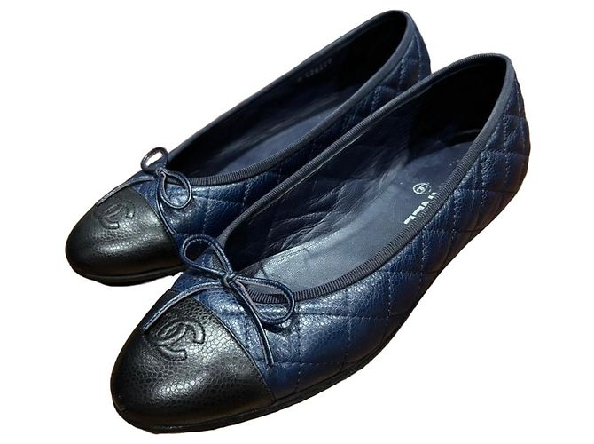 Chanel Quilted Ballet Flats Black Blue