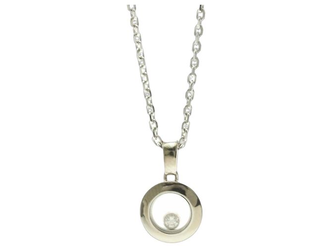 Collier Pendentif Chopard Happy Diamonds en Or Blanc Argenté