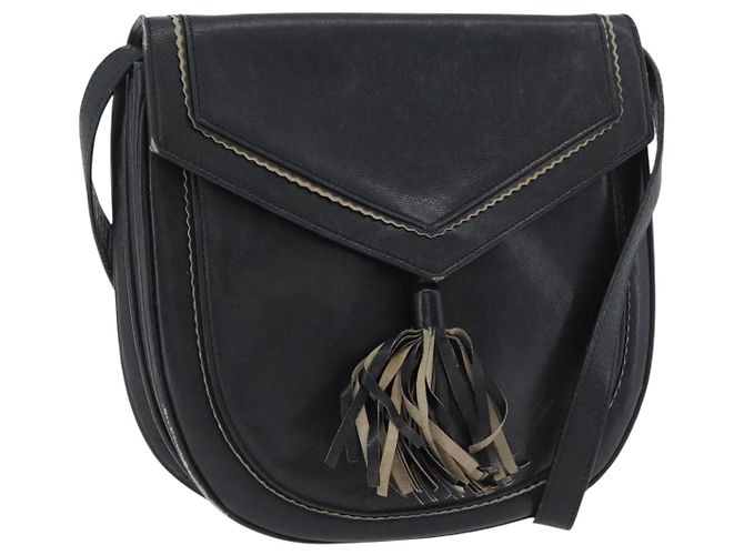 Bolsa de Ombro de Couro Preta Prata SAINT LAURENT Auth bs33702 Preto