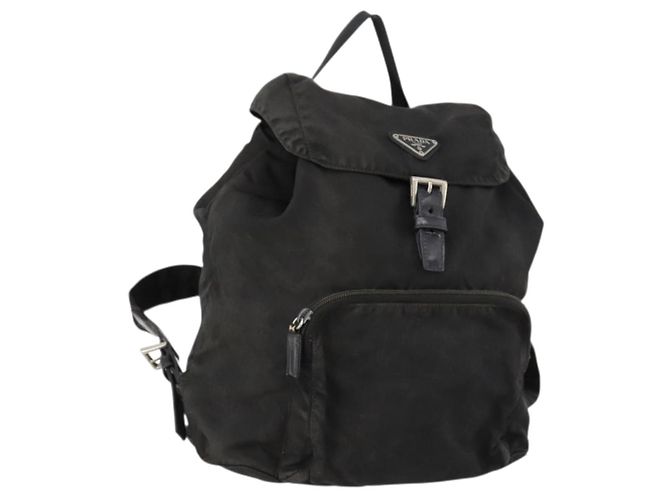 PRADA Backpack Nylon Black Silver Auth 172260 Silvery
