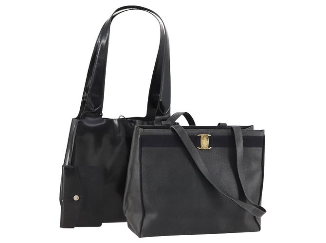 Borsa Tote in Pelle Salvatore Ferragamo 2 Pezzi Nera Auth 168827 Nero