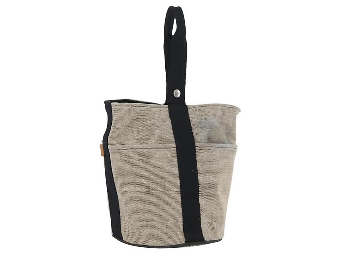 Hermès HERMES Bolsa Sakso MM em lona bege prata autêntica bs34048