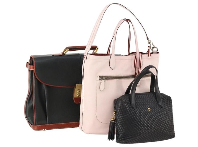 BALLY Sac à main en cuir 3 pièces Noir Rose Auth mr2113