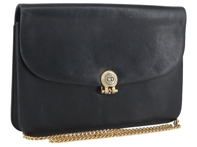 Borsa a Spalla con Catena Christian Dior in Pelle Nera e Oro Auth ka3196 Nero D'oro