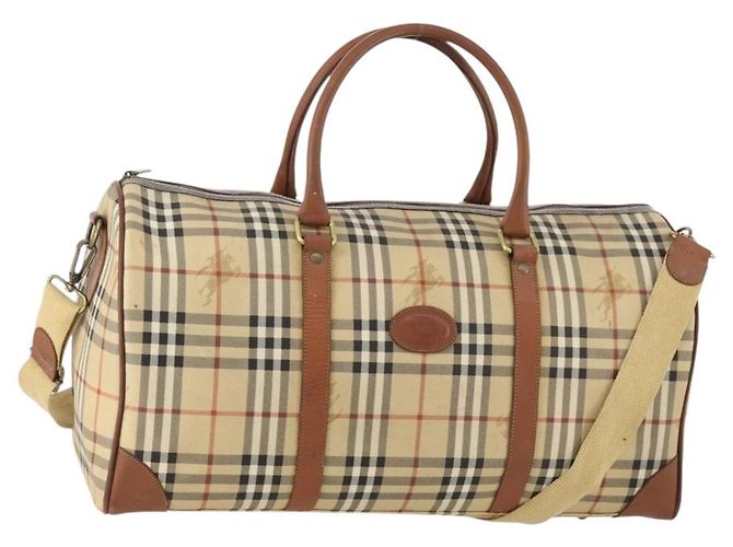 Borsa Boston Burberrys Nova Check PVC 2in1 Beige Oro Auth 170084 D'oro