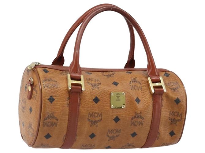 MCM Vicetos Logogram Borsa a Mano in Pelle PVC Marrone Oro Auth bs33975 D'oro