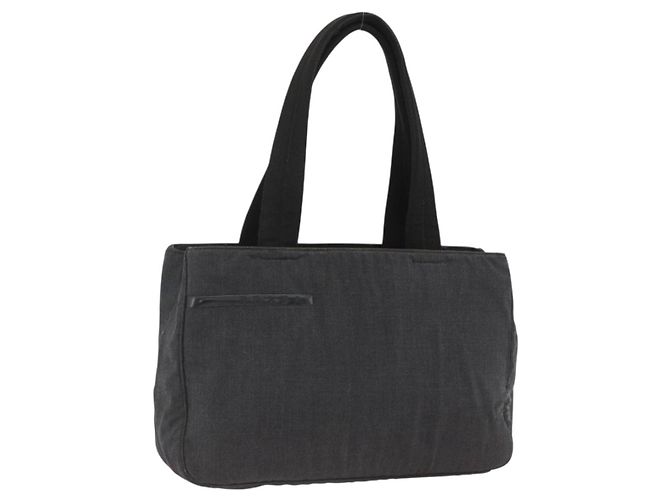 PRADA Hand Bag Canvas Gray Silver Auth ti3797 Brown Silvery