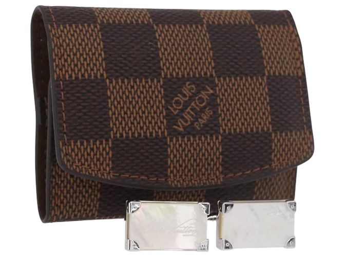 LOUIS VUITTON Botão de Punho Damier Ebene Senior Tulle M65737 Auth ARZ304 Branco