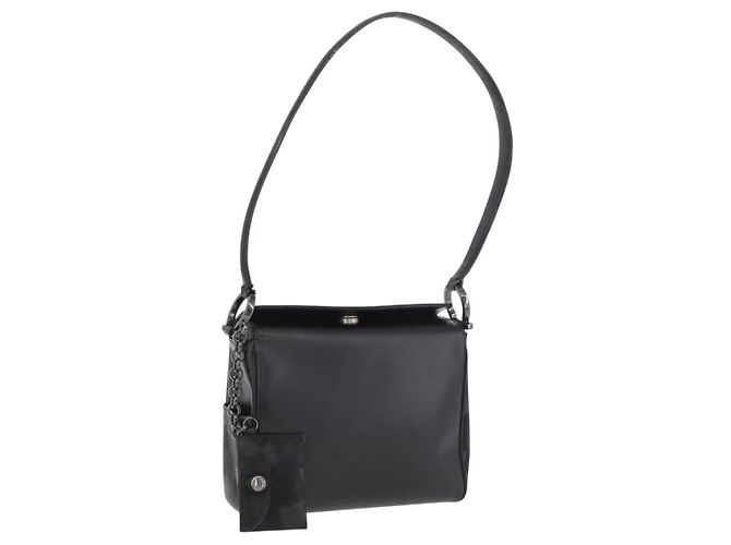 Borsa a Spalla Gancini in Pelle Nera e Argento Salvatore Ferragamo Auth 173384 Nero