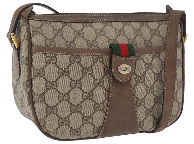 Gucci Bolsa GG Supreme Web Sherry Line em PVC bege e dourado 14 02 032 Auth bs33886