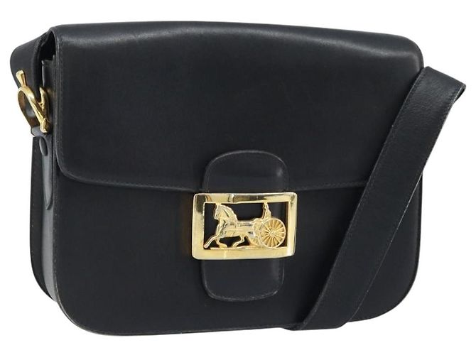 Bolso de hombro CÉLINE Carroza de cuero negro y dorado Auth ARZ121