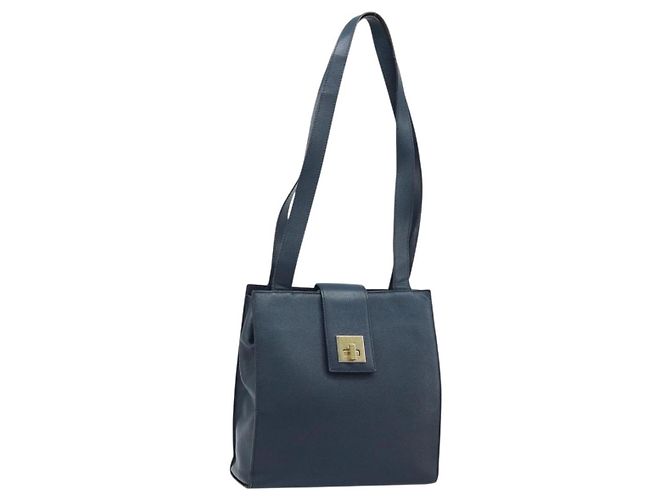 Céline Borsa a Spalla CELINE in Pelle Blu Navy Oro Auth ka3054 D'oro