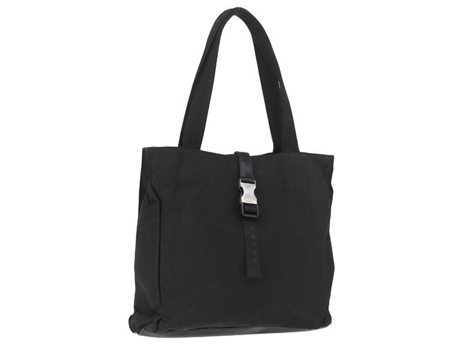 PRADA Tote Bag Nylon Black Silver Auth ka3110 Silvery