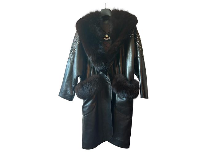 Sam Rone Long Angora Wool and Mink Fur Coat Dark Brown