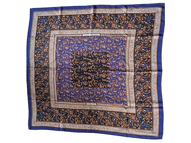 Lenço Hermès Hunting in India seda azul 90x90