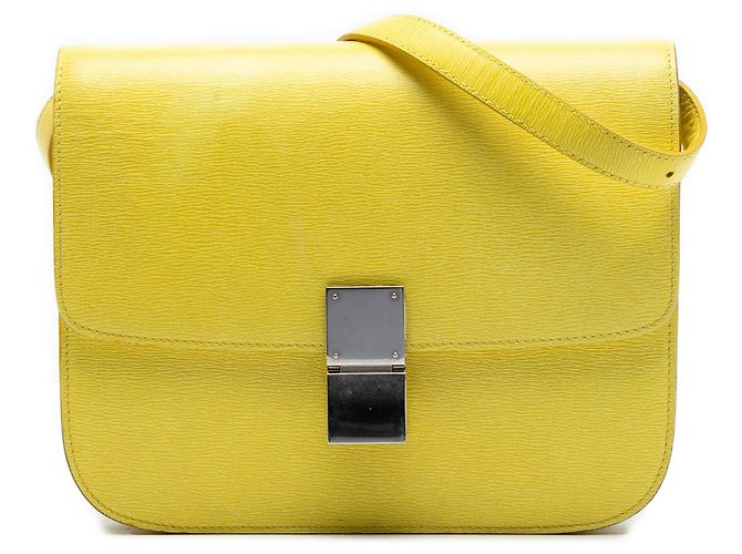 Classic Box Céline Celine Amarelo Médio Couro de Bezerro Caixa Clássica