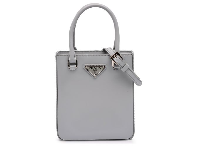 Prada Gray Small Leather Brushed Tote Brown
