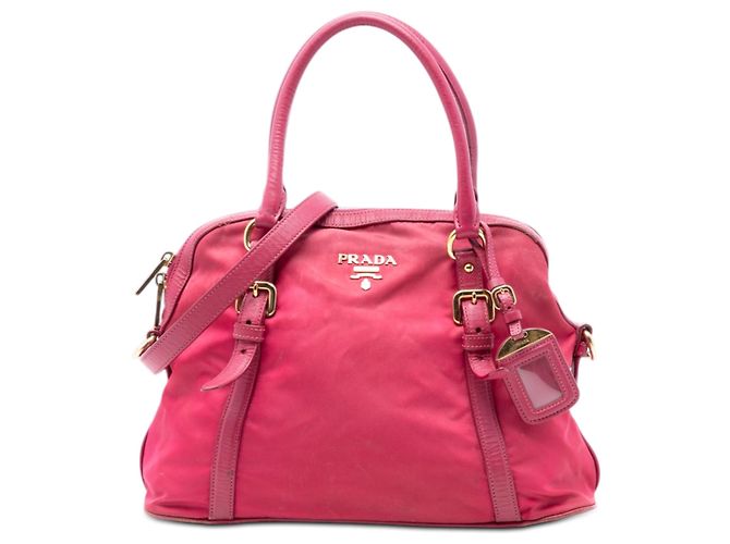 Bolsa de mão dome Tessuto da Prada com detalhes em saffiano rosa