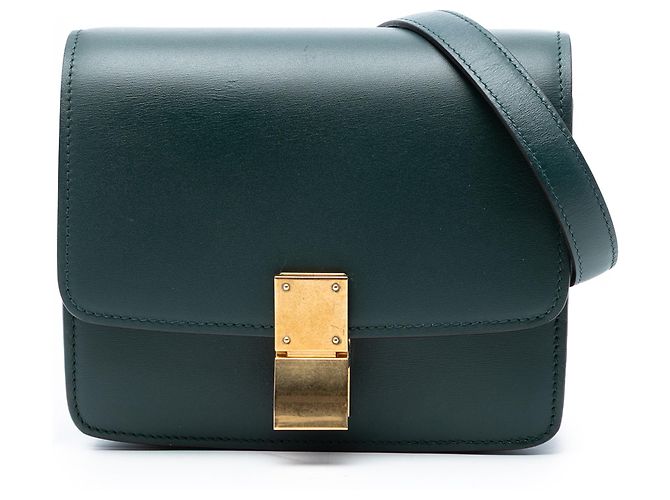 Classic Box Céline Celine Verde Pequena Caixa Clássica em Couro de Bezerro Verde escuro