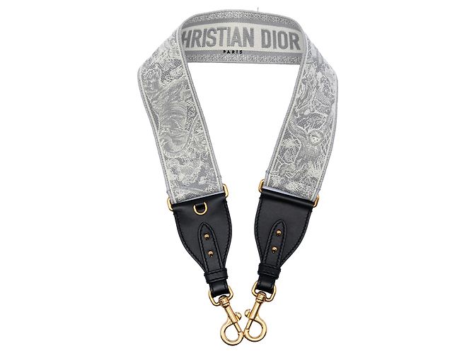 Dior Gray Canvas Embroidered Toile de Jouy Strap Brown Grey