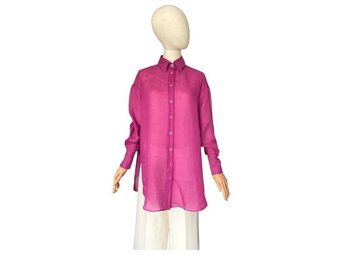 Massimo Dutti Fuchsia Linen Oversized Shirt Fuschia