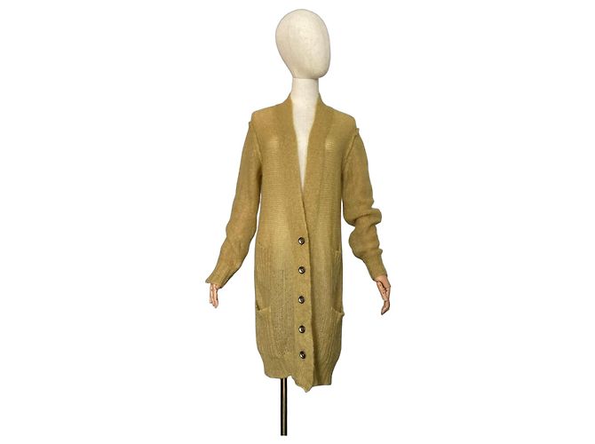 Autre Marque Langer Cardigan Senfgelb Mohair Wolle