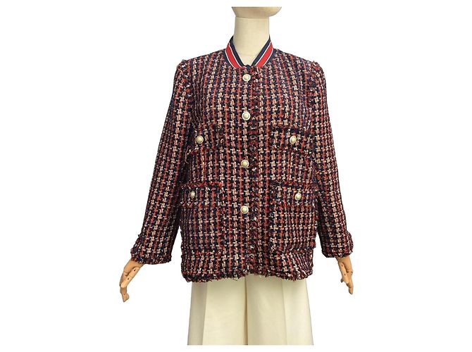 Autre Marque Zara Woman Tweed Jacket White Red Blue Multiple colors