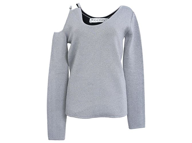 Suéter assimétrico com recorte em viscose prateada JW Anderson Cinza