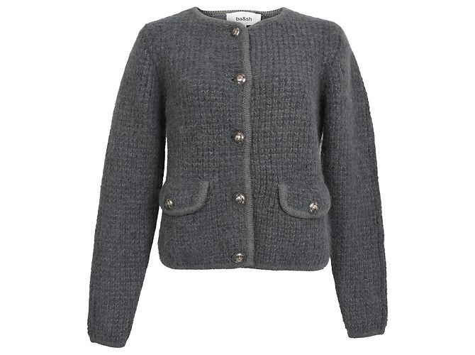 Ba&Sh Harry Pocket Knopf-Down Cardigan aus grauer Wolle