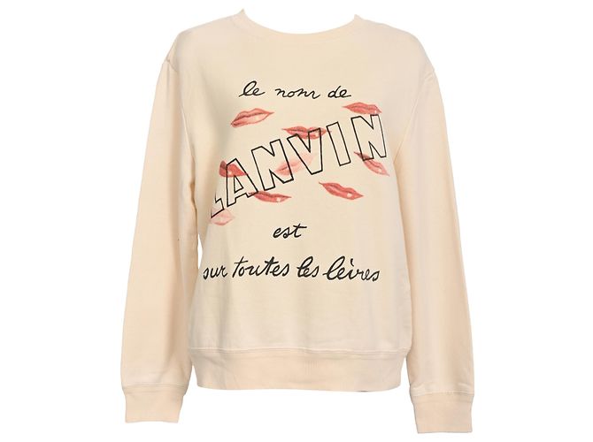 Sweatshirt en coton crème avec logo imprimé Lanvin Blanc Écru