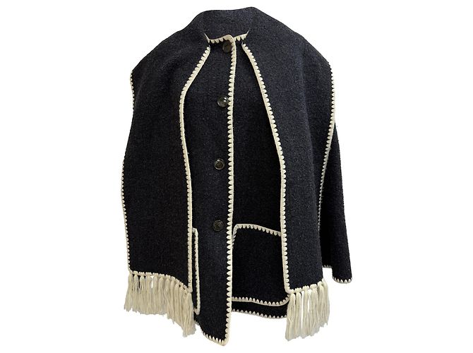 Totême Drapierte Fransenjacke aus grauer Wolle