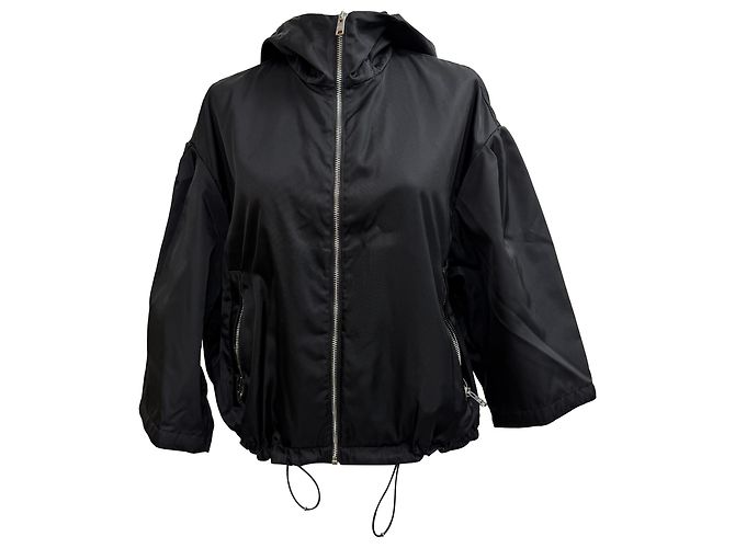 Giacca con cappuccio zip Prada in poliamide nera Nero