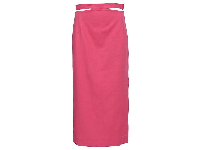 Falda midi recortada Sandro con abertura en algodón rosa