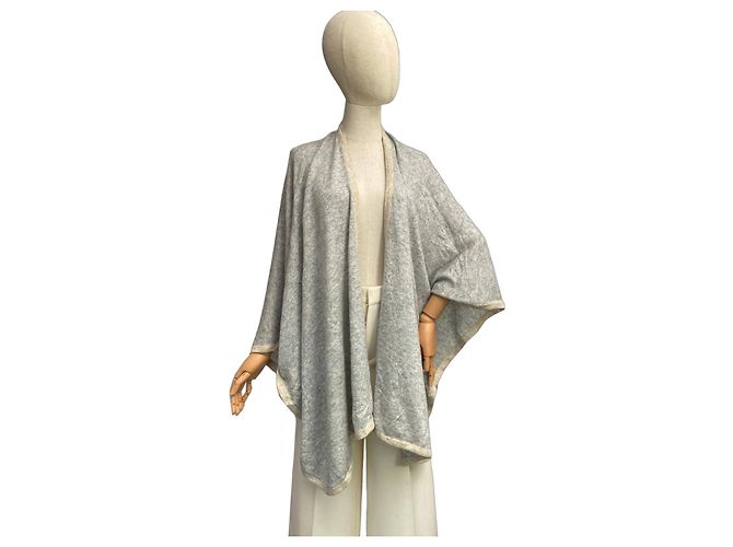 Autre Marque Kaschmir-Poncho in Grau und Creme Roh 