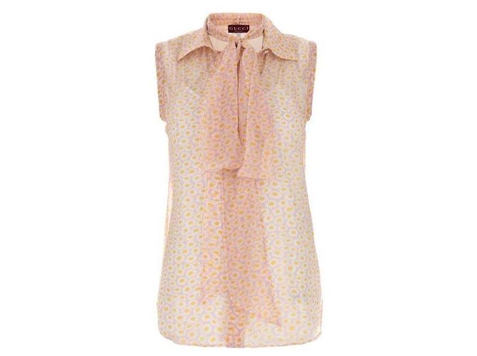 Gucci Blusa de seda com estampa de laço no pescoço Multicor
