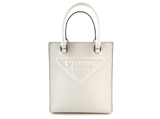 Prada Bolsa transversal com logo em relevo Saffiano Branco