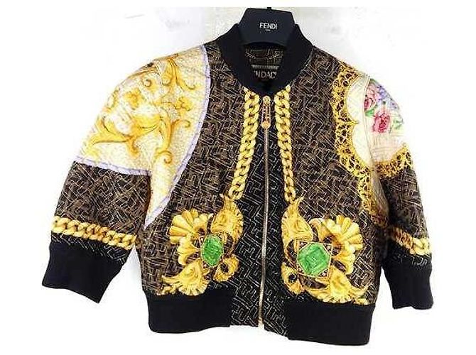 Fendi Giacca Blouson in Seta Barocca FF di Versace Multicolore