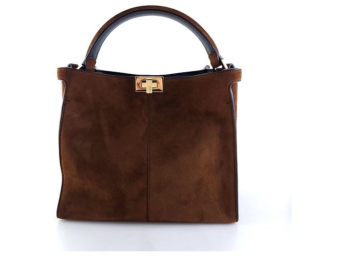 Fendi Borsa a spalla Peekaboo Light in suede Nero