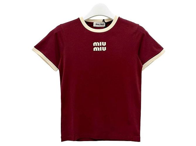 Miu Miu Gerades T-Shirt mit Logo Amaranth Weiß