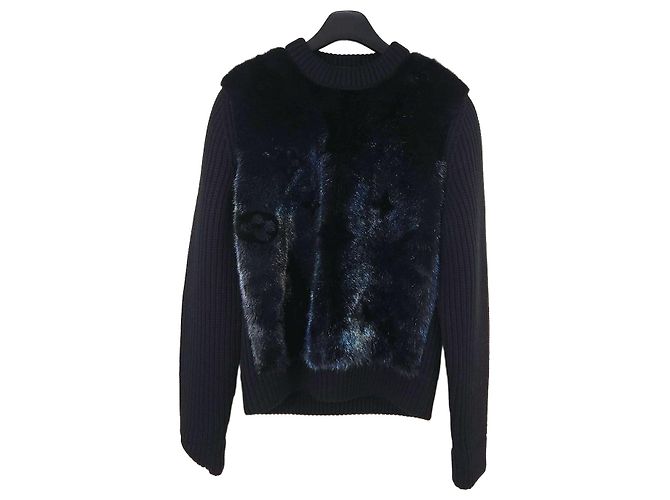 Louis Vuitton Mink-Fell Monogram Strick Schwarz 