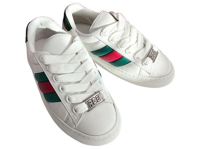 Gucci Baskets en cuir Ace Web Blanc