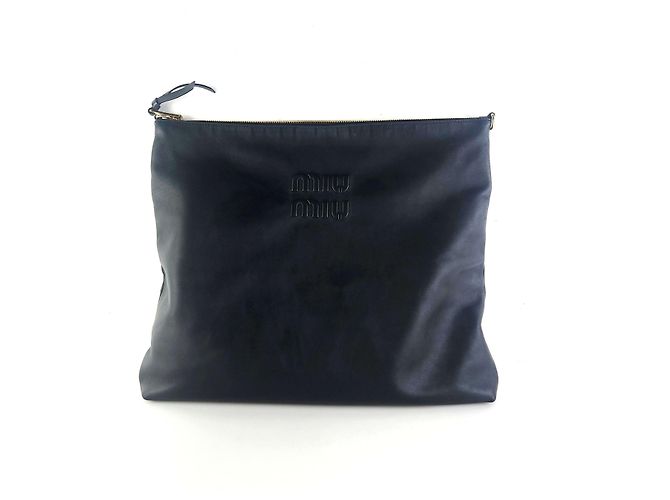 Miu Miu Embossed Logo Chain Strap Shoulder Bag Black