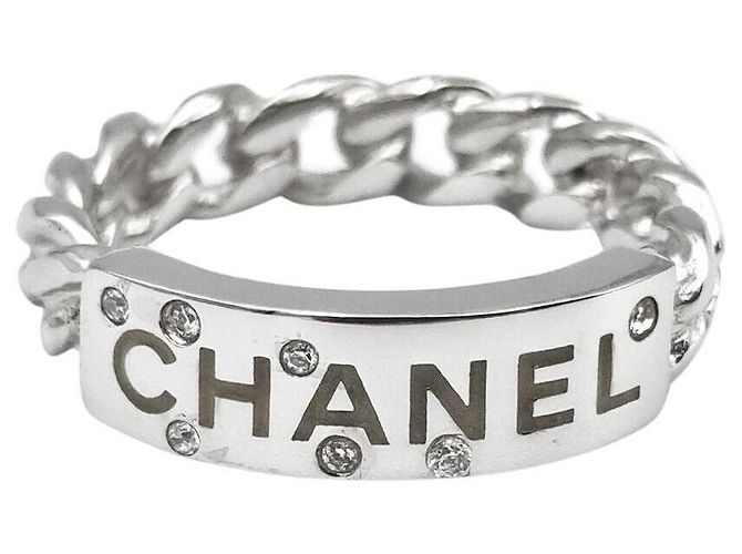 Chanel Logo Cubic Ring Silber 