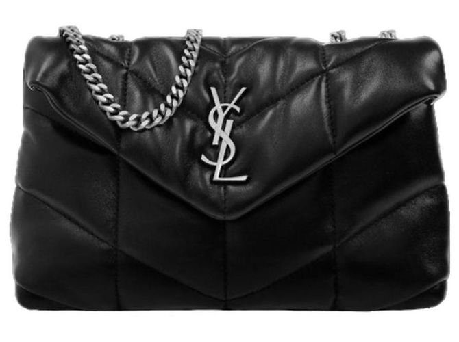 Saint Laurent Monogramm Puffer Schultertasche Schwarz