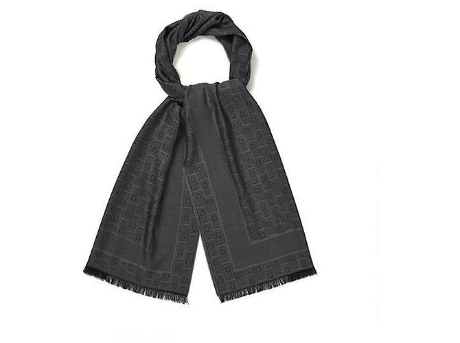 Salvatore Ferragamo Sciarpa Monogramma Jacquard Sete Lana Nero