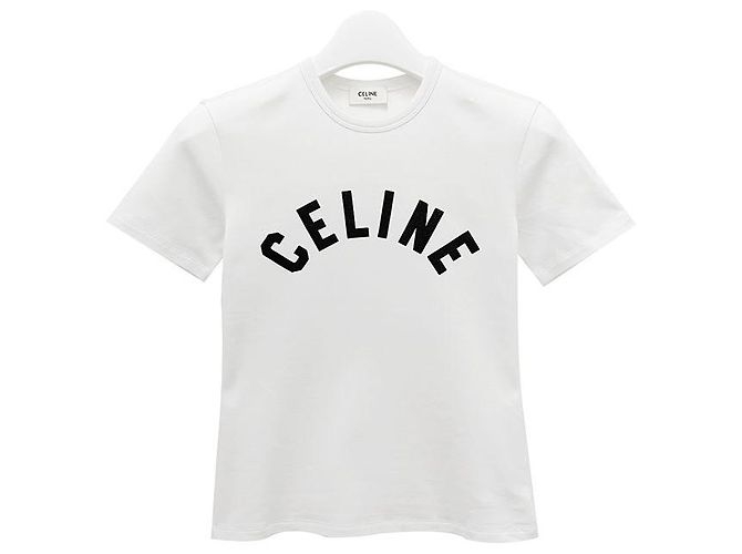 Céline Schwarzes T-Shirt mit Logo-Druck Weiß