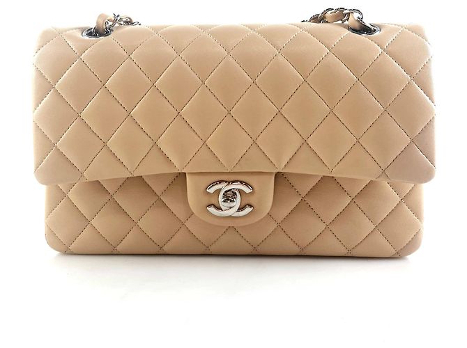 Chanel Bolsa de ombro em couro de cordeiro clássico Laranja